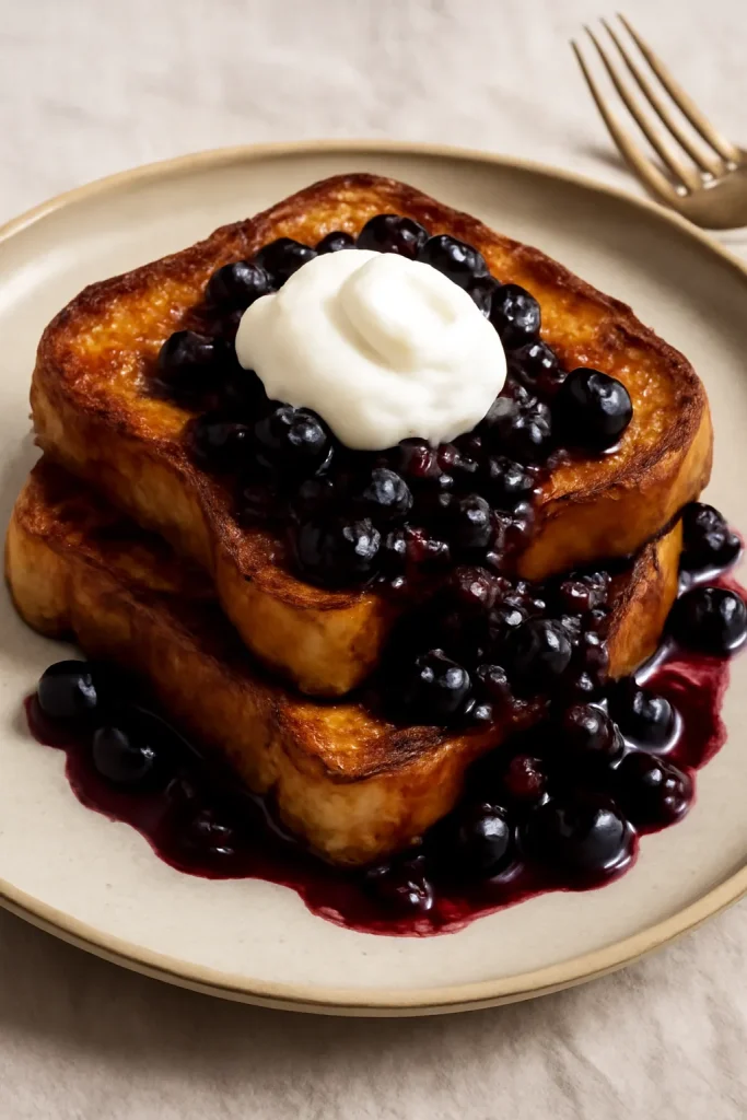 Brioche French Toast with Blueberry Compote and Crème Fraîche