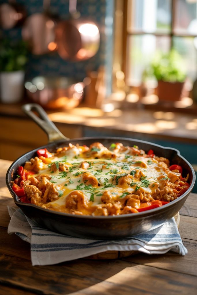 Cheesy Ground Chicken Skillet