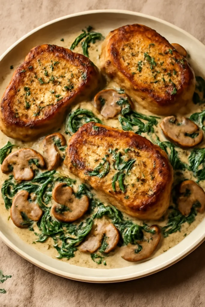 Creamy Spinach Mushroom Pork Chops