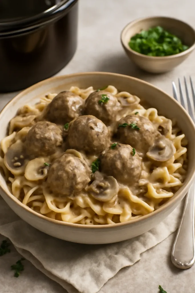 Crockpot Meatball Stroganoff