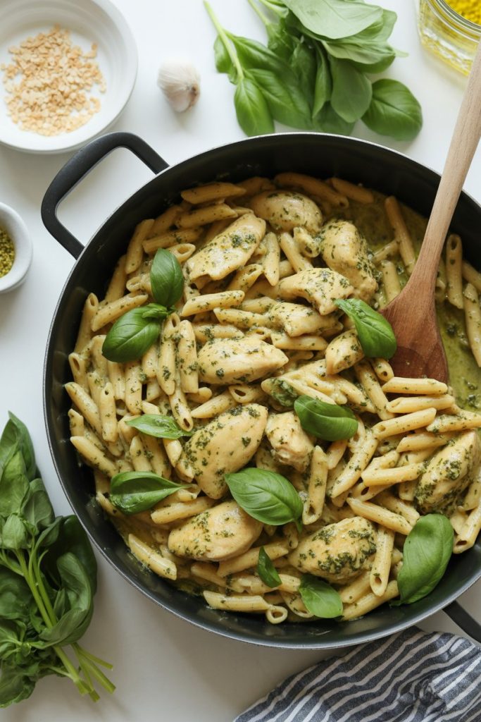 One-Pot Creamy Pesto Chicken Pasta