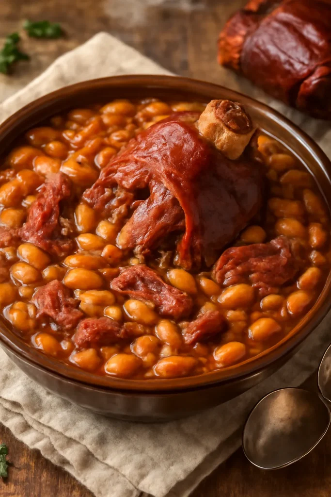 Slow Cooked Pork and Beans with Smoked Ham Hock
