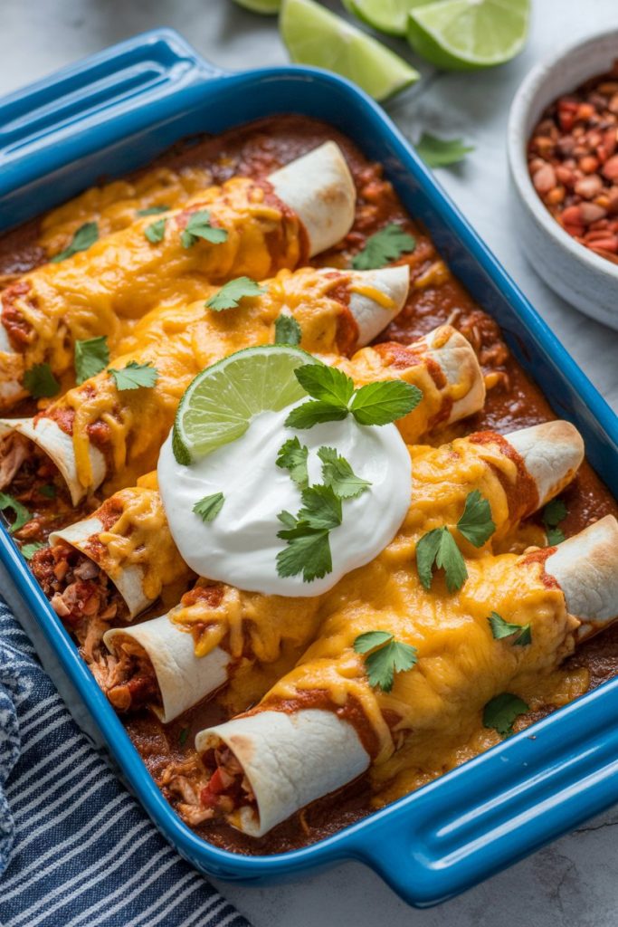 shredded-chicken-enchiladas-with-cheesy-sour-cream-sauce